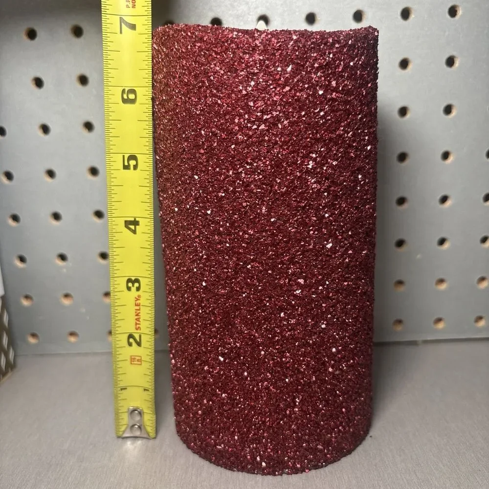 Luminara Flameless Pillar Candle Red Glitter Beaded 7